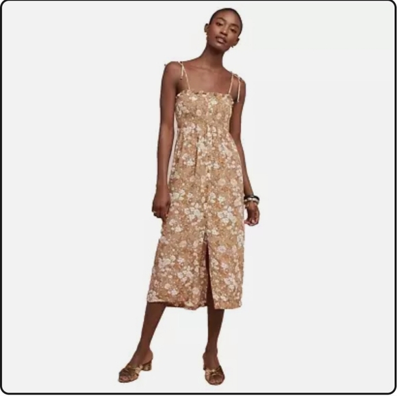 Faithfull the Brand Smocked Suki Floral Print Button Down Midi Dress Size M - Picture 2 of 9